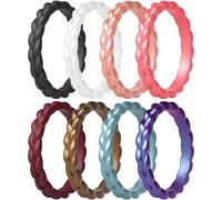 ThunderFit Silicone Rings Wedding Bands for Her, Braided Engagement Rings, 2.7mm, 1.8mm, Breathable Rubber Engagement Bands, Variety Multipack 4/5/7/8/10, 5.5 - 6 (16.50 mm), Silicone, No Gemstone