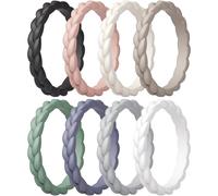 ThunderFit Silicone Rings Wedding Bands for Her, Braided Engagement Rings, 2.7mm, 1.8mm, Breathable Rubber Engagement Bands, Variety Multipack 4/5/7/8/10, 5.5 - 6 (16.50 mm), Silicone, No Gemstone