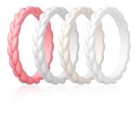 ThunderFit Silicone Rings Wedding Bands for Her, Braided Engagement Rings, 2.7mm, 1.8mm, Breathable Rubber Engagement Bands, Variety Multipack 4/5/7/8/10, 6.5 - 7 (17.35 mm), Silicone, No Gemstone