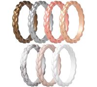 ThunderFit Silicone Rings Wedding Bands for Her, Braided Engagement Rings, 2.7mm, 1.8mm, Breathable Rubber Engagement Bands, Variety Multipack 4/5/7/8/10, 5.5 - 6 (16.50 mm), Silicone, No Gemstone