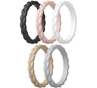 ThunderFit Silicone Rings Wedding Bands for Her, Braided Engagement Rings, 2.7mm, 1.8mm, Breathable Rubber Engagement Bands, Variety Multipack 4/5/7/8/10, 5.5 - 6 (16.50 mm), Silicone, No Gemstone