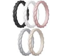 ThunderFit Silicone Rings Wedding Bands for Her, Braided Engagement Rings, 2.7mm, 1.8mm, Breathable Rubber Engagement Bands, Variety Multipack 4/5/7/8/10, 5.5 - 6 (16.50 mm), Silicone, No Gemstone