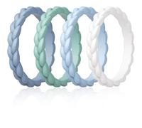 ThunderFit Silicone Rings Wedding Bands for Her, Braided Engagement Rings, 2.7mm, 1.8mm, Breathable Rubber Engagement Bands, Variety Multipack 4/5/7/8/10, 5.5 - 6 (16.50 mm), Silicone, No Gemstone