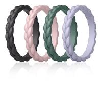 ThunderFit Silicone Rings Wedding Bands for Her, Braided Engagement Rings, 2.7mm, 1.8mm, Breathable Rubber Engagement Bands, Variety Multipack 4/5/7/8/10, 5.5 - 6 (16.50 mm), Silicone, No Gemstone