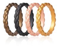 ThunderFit Silicone Rings Wedding Bands for Her, Braided Engagement Rings, 2.7mm, 1.8mm, Breathable Rubber Engagement Bands, Variety Multipack 4/5/7/8/10, 5.5 - 6 (16.50 mm), Silicone, No Gemstone