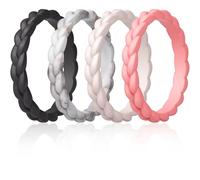 ThunderFit Silicone Rings Wedding Bands for Her, Braided Engagement Rings, 2.7mm, 1.8mm, Breathable Rubber Engagement Bands, Variety Multipack 4/5/7/8/10, 6.5 - 7 (17.35 mm), Silicone, No Gemstone