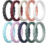 ThunderFit Silicone Rings Wedding Bands for Her, Braided Engagement Rings, 2.7mm, 1.8mm, Breathable Rubber Engagement Bands, Variety Multipack 4/5/7/8/10, 9.5 - 10 (19.80 mm), Silicone, No Gemstone