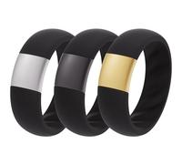 ThunderFit Silicone Rings Wedding Bands for Him and Her, Unisex Engagement Rings, Rubber Engagement Bands with Classic Metal Accent, Variety Multipack 1/2/3, 9.5 - 10 (19.80mm), Silicone Brass, No