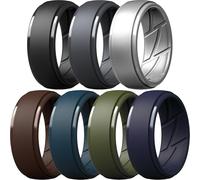 ThunderFit Silicone Rings Wedding Bands for Men, Dual-Layer Design, 10mm Wide, 2.5mm Thick, Breathable, Men’s Rubber Engagement Bands, Variety Multipack 4-7, 9.5 - 10 (19.80mm), Silicone, No Gemstone