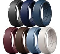 ThunderFit Silicone Rings Wedding Bands for Men, Dual-Layer Design, 10mm Wide, 2.5mm Thick, Breathable, Men’s Rubber Engagement Bands, Variety Multipack 4-7, 10.5 - 11 (20.60mm), Silicone, No Gemstone