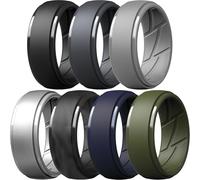 ThunderFit Silicone Rings Wedding Bands for Men, Dual-Layer Design, 10mm Wide, 2.5mm Thick, Breathable, Men’s Rubber Engagement Bands, Variety Multipack 4-7, 9.5 - 10 (19.80mm), Silicone, No Gemstone