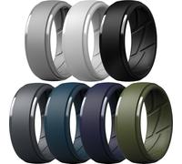 ThunderFit Silicone Rings Wedding Bands for Men, Dual-Layer Design, 10mm Wide, 2.5mm Thick, Breathable, Men’s Rubber Engagement Bands, Variety Multipack 4-7, 9.5 - 10 (19.80mm), Silicone, No Gemstone