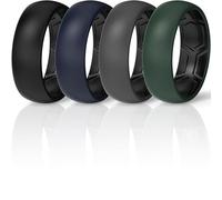 ThunderFit Silicone Rings Wedding Bands for Men & Women, Dual-Layer Comfort Design, 8mm Wide, 2mm Thick, Breathable Unisex Rubber Engagement Bands, 4-Pack