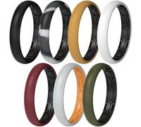 ThunderFit Silicone Rings Wedding Bands for Men & Women, Two-Tone Design, 2mm Thick, Breathable, Unisex Rubber Engagement Bands in Narrow and Broad Style, 7-Pack, 7.5 - 8 (18.20mm), Silicone, No