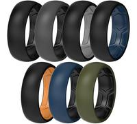ThunderFit Silicone Rings Wedding Bands for Men & Women, Two-Tone Design, 2mm Thick, Breathable, Unisex Rubber Engagement Bands in Narrow and Broad Style, 7-Pack, 7.5 - 8 (18.20mm), Silicone, No
