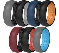 ThunderFit Silicone Rings Wedding Bands for Men & Women, Two-Tone Design, 2mm Thick, Breathable, Unisex Rubber Engagement Bands in Narrow and Broad Style, 7-Pack, 8.5 - 9 (18.90mm), Silicone, No