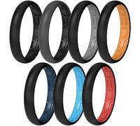 ThunderFit Silicone Rings Wedding Bands for Men & Women, Two-Tone Design, 2mm Thick, Breathable, Unisex Rubber Engagement Bands in Narrow and Broad Style, 7-Pack, 7.5 - 8 (18.20mm), Silicone, No