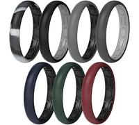 ThunderFit Silicone Rings Wedding Bands for Men & Women, Two-Tone Design, 2mm Thick, Breathable, Unisex Rubber Engagement Bands in Narrow and Broad Style, 7-Pack, 4.5 - 5 (15.70mm), Silicone, No