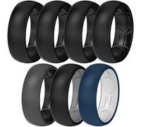 ThunderFit Silicone Rings Wedding Bands for Men & Women, Two-Tone Design, 2mm Thick, Breathable, Unisex Rubber Engagement Bands in Narrow and Broad Style, 7-Pack, 14.5 - 15 (23.06mm), Silicone, No