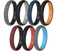 ThunderFit Silicone Rings Wedding Bands for Men & Women, Two-Tone Design, 2mm Thick, Breathable, Unisex Rubber Engagement Bands in Narrow and Broad Style, 7-Pack, 13.5 - 14 (22.69mm), Silicone, No