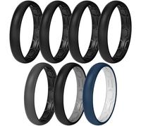 ThunderFit Silicone Rings Wedding Bands for Men & Women, Two-Tone Design, 2mm Thick, Breathable, Unisex Rubber Engagement Bands in Narrow and Broad Style, 7-Pack, 8.5 - 9 (18.90mm), Silicone, No
