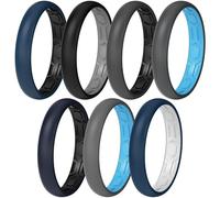 ThunderFit Silicone Rings Wedding Bands for Men & Women, Two-Tone Design, 2mm Thick, Breathable, Unisex Rubber Engagement Bands in Narrow and Broad Style, 7-Pack, 10.5 - 11 (20.6mm), Silicone, No