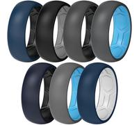 ThunderFit Silicone Rings Wedding Bands for Men & Women, Two-Tone Design, 2mm Thick, Breathable, Unisex Rubber Engagement Bands in Narrow and Broad Style, 7-Pack, 14.5 - 15 (23.06mm), Silicone, No
