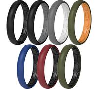 ThunderFit Silicone Rings Wedding Bands for Men & Women, Two-Tone Design, 2mm Thick, Breathable, Unisex Rubber Engagement Bands in Narrow and Broad Style, 7-Pack, 3.5 - 4 (14.90mm), Silicone, No