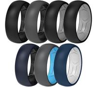 ThunderFit Silicone Rings Wedding Bands for Men & Women, Two-Tone Design, 2mm Thick, Breathable, Unisex Rubber Engagement Bands in Narrow and Broad Style, 7-Pack, 8.5 - 9 (18.90mm), Silicone, No