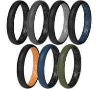 ThunderFit Silicone Rings Wedding Bands for Men & Women, Two-Tone Design, 2mm Thick, Breathable, Unisex Rubber Engagement Bands in Narrow and Broad Style, 7-Pack, 8.5 - 9 (18.90mm), Silicone, No