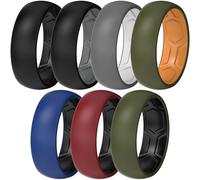 ThunderFit Silicone Rings Wedding Bands for Men & Women, Two-Tone Design, 2mm Thick, Breathable, Unisex Rubber Engagement Bands in Narrow and Broad Style, 7-Pack, 10.5 - 11 (20.6mm), Silicone, No