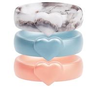ThunderFit Silicone Rings Wedding Bands for Women, 8mm Wide, 3.4mm Thick Promise Ring with Heart Accent, Women's Rubber Engagement Bands, 1/3 Variety Multipack, 10.5 - 11 (20.60mm), Silicone, No