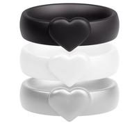 ThunderFit Silicone Rings Wedding Bands for Women, 8mm Wide, 3.4mm Thick Promise Ring with Heart Accent, Women's Rubber Engagement Bands, 1/3 Variety Multipack, 6.5 - 7 (17.35mm), Silicone, No