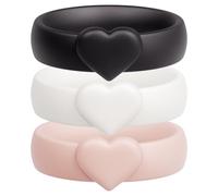 ThunderFit Silicone Rings Wedding Bands for Women, 8mm Wide, 3.4mm Thick Promise Ring with Heart Accent, Women's Rubber Engagement Bands, 1/3 Variety Multipack, 4.5 - 5 (15.70mm), Silicone, No