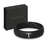 ThunderFit Silicone Rings Wedding Bands for Women, Black Custom A-Z Initial Engraved Ring, 5.5mm Wide, 2mm Thick, Rubber Engagement Bands, 1-Pack, 9.5 - 10 (20.20mm), Silicone, No Gemstone