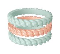 ThunderFit Silicone Rings Wedding Bands for Women, Thin & Stackable Chain-Pattern Rings, 3.3mm Wide, 2.1mm Thick, Women's Rubber Engagement Bands, 3-Pack, 10.5 - 11 (20.60mm), Silicone, No Gemstone