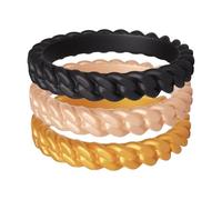 ThunderFit Silicone Rings Wedding Bands for Women, Thin & Stackable Chain-Pattern Rings, 3.3mm Wide, 2.1mm Thick, Women's Rubber Engagement Bands, 3-Pack, 12.5 - 13 (22.33mm), Silicone, No Gemstone