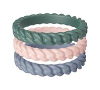 ThunderFit Silicone Rings Wedding Bands for Women, Thin & Stackable Chain-Pattern Rings, 3.3mm Wide, 2.1mm Thick, Women's Rubber Engagement Bands, 3-Pack, 10.5 - 11 (20.60mm), Silicone, No Gemstone