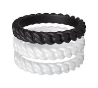 ThunderFit Silicone Rings Wedding Bands for Women, Thin & Stackable Chain-Pattern Rings, 3.3mm Wide, 2.1mm Thick, Women's Rubber Engagement Bands, 3-Pack, 5.5 - 6 (16.50mm), Silicone, No Gemstone