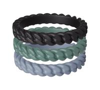 ThunderFit Silicone Rings Wedding Bands for Women, Thin & Stackable Chain-Pattern Rings, 3.3mm Wide, 2.1mm Thick, Women's Rubber Engagement Bands, 3-Pack, 10.5 - 11 (20.60mm), Silicone, No Gemstone