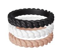 ThunderFit Silicone Rings Wedding Bands for Women, Thin & Stackable Chain-Pattern Rings, 3.3mm Wide, 2.1mm Thick, Women's Rubber Engagement Bands, 3-Pack, 9.5 - 10 (19.80mm), Silicone, No Gemstone