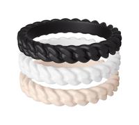 ThunderFit Silicone Rings Wedding Bands for Women, Thin & Stackable Chain-Pattern Rings, 3.3mm Wide, 2.1mm Thick, Women's Rubber Engagement Bands, 3-Pack, 12.5 - 13 (22.33mm), Silicone, No Gemstone