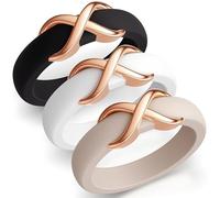 ThunderFit Silicone Rings Wedding Bands for Women with Gold-Plated Infinity Accent, 6.7mm Wide, 3.4mm Thick, Women's Rubber Engagement Bands, Variety Multipack 1-3, 10.5 - 11 (20.60mm), Silicone, No