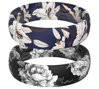ThunderFit Silicone Wedding Bands for Women, Breathable Printed Design Rubber Engagement Rings 5.5mm Wide 1.8mm Thick - 2 Pack, 9 - 9.5 (19.20mm), Silicone, No Gemstone
