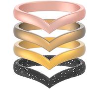 ThunderFit Silicone Wedding Bands for Women, Thin Stackable Heart Shaped - 2.7mm Width - 2mm Thick (Black with Yellow Glitter, Gold, Rose Gold, Bronze - Size 6.5-7 (17.3mm))