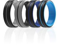ThunderFit Silicone Wedding Rings for Men 2 Layers - 7 Rings / 4 Rings / 1 Ring - Engraved Middle Line Beveled Edge Rubber Engagement Bands - 8.2mm Width 2.5mm Thickness, 10.5 - 11 (20.6mm), Silicone