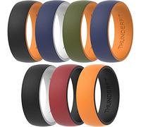 ThunderFit Silicone Wedding Rings for Men, 2 Layers Round Rubber Engagement Bands 8.7mm Wide 2mm Thick - 1/4/7/10 Variety Multipack, 15.5 - 16 (23.47mm), Silicone, No Gemstone