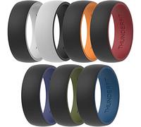 ThunderFit Silicone Wedding Rings for Men, 2 Layers Round Rubber Engagement Bands 8.7mm Wide 2mm Thick - 1/4/7/10 Variety Multipack, 9.5 - 10 (19.8mm), Silicone, No Gemstone