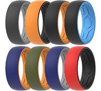 ThunderFit Silicone Wedding Rings for Men, 2 Layers Top Design Bands 8.5mm Wide 2.5mm Thick - 1/4/8/12 Variety Multipack, 9.5 - 10 (19.8mm), Silicone, No Gemstone
