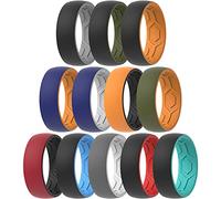 ThunderFit Silicone Wedding Rings for Men, 2 Layers Top Design Bands 8.5mm Wide 2.5mm Thick - 1/4/8/12 Variety Multipack, 8.5 - 9 (18.9mm), Silicone, No Gemstone
